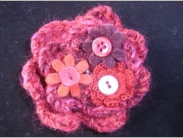 Red Crochet  Wool  Flower and Button Corsage